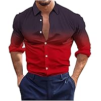 Gradient Shirts for Women Button Down Dress Shirt Long Sleeve Tee Shirt Beach T-Shirt Muscle Fit Hawaiian Shirts