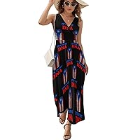 Puerto Rico Flag It's in My DNA Long Dress for Women Summer Printed Sleeveless