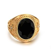 10K 14K 18K Real Gold 2ct Mens Black Onyx Ring Oval Cut Black Onyx Engagement Rings for Men Best Gift for Husband Boyfriend Dad Size #4-15