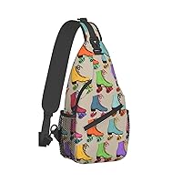 Colorful Roller Skates Print Crossbody Backpack Shoulder Bag Cross Chest Bag For Travel, Hiking Gym Tactical Use