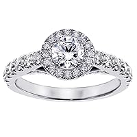 1.50 CT TW GIA Certified Brilliant Cut Large Diamonds Engagement Ring in 14k White Gold