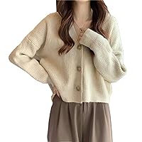 Korean Spring and Autumn V-Neck Loose Slouchy Knitwear Long Sleeve Sweater Cardigan Women's Top Coat