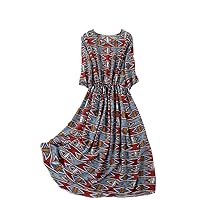 Printed Mulberry Silk Women's Dress Middle Sleeve Drawstring