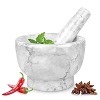 Mortar and Pestle Set - 6 Inch - 2.5 Cup Capacity - Marble Stone Guacamole Spice Grinder Bowls, Large Molcajete for Mexican Salsa Avocado Taco Mix Bowl, Kitchen Cooking Accessories (White)