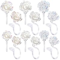 6 Pairs Rose Plastic Ear Cuff, No Piercing Clear Cartilage Earrings, 6mm 8mm 3D Stud Earrings Adjustable for Sensitive Ears Women Girls Work Sports Adornment Valentine Gifts