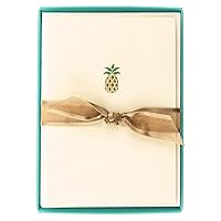 Pineapple La Petite Presse Boxed Notecards - 10 Embellished Gold Foil Pineapple Blank Cards with Matching Envelopes, 3.25