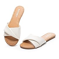 FITORY Women's Flat Sandals Fashion Slides With Soft Leather Slippers for Summer Size 6-11