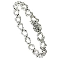 Sterling Silver Tennis Bracelet Cubic Zirconia Stones in Butterfly Design, Rhodium Finish, with Hidden Safety Clasp, 7 inches