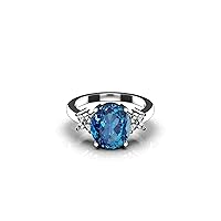 Oval Blue Topaz And Diamond Engagement Ring For Women And Girls