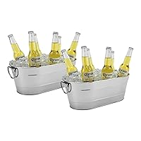 2 Pack Stainless Steel Beverage Tub, Beer, Wine, Ice Holder - Ice Buckets for Parties, 2.4 Gallons Rustic Vintage Storage Oval Bucket Bin