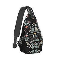 Funny Cats Birds And Flowers Print Trendy Casual Daypack Versatile Crossbody Backpack Shoulder Bag Fashionable Chest Bag