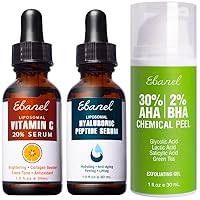Ebanel Bundle of Hyaluronic Acid Serum, 20% Vitamin C Serum, and 30% AHA 2% BHA Chemical Peel