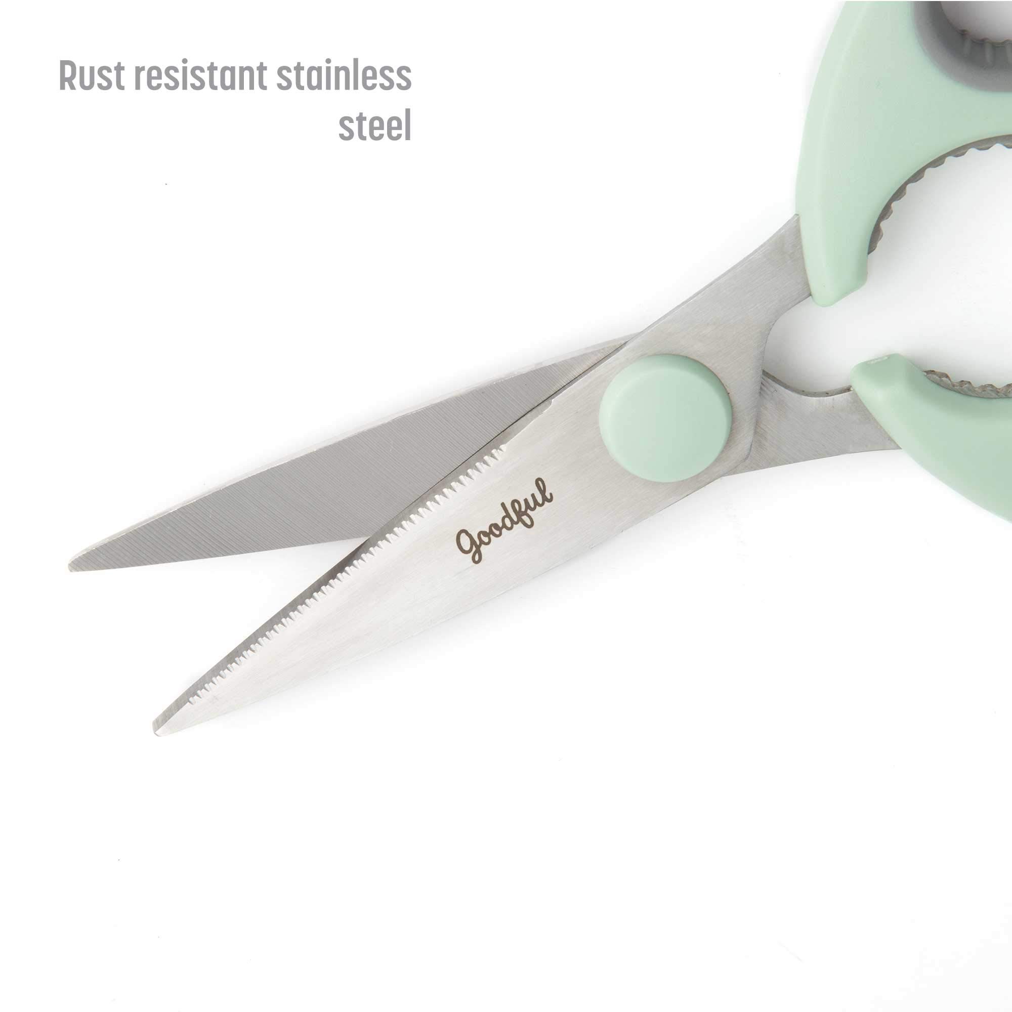 Goodful Utility Kitchen Shear and 5-Blade Herb Shear Set, Premium Stainless Steel Blades with Protective Guards, Comfort Grip Handles, Built-in Herb Shear Cleaning Comb, 2-Piece Set, Sage Green