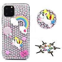 STENES Sparkle Phone Case Compatible with iPhone 15 Pro Max Case - Stylish - 3D Handmade Bling Sweet Unicorn Rainbow Rhinestone Crystal Diamond Design Girls Women Cover - Pink