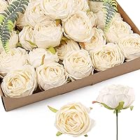 IPOPU White Roses Artificial Flowers Heads Bulk, 25pcs Vintage Dried Flowers Artificial Rose Heads Silk Fake Rose for Wedding Centerpieces for Dining Table Decor Wall Flowers Decorations (Off White)