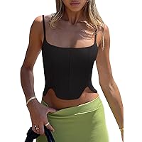 REORIA Women's Sexy Square Neck Sleeveless Adjustable Spaghetti Strap Corset Tank Crop Tops