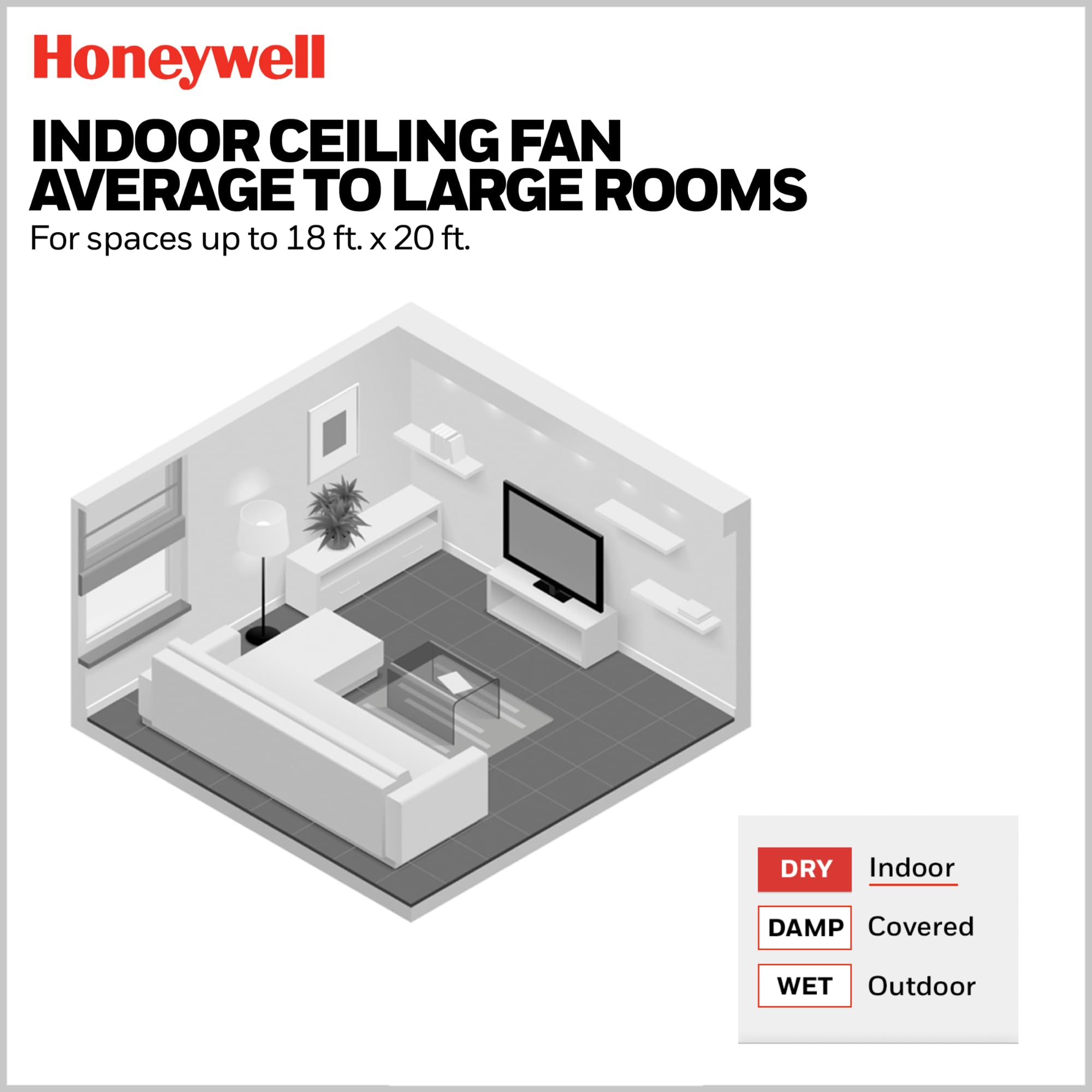 Honeywell Ceiling Fans Graceshire, 52 Inch Contemporary Ceiling Fan with Color Changing LED Light, Remote Control, Flush Mount, 5 Dual Finish Blades, Reversible Airflow - 51859-01 (Matte Black)