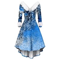 Christmas Dress for Women V-Neck Trendy Dress Long Sleeve Casual and Fashionable Dress Furry Collar Vintage Dresses