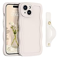 GUAGUA for iPhone 15 Plus Case 6.7 Inch Cute Curly Wave Shape iPhone 15 Plus Phone Case with Adjustable Wristband Slim Soft TPU Shockproof Protective Strap Case for iPhone 15 Plus, White