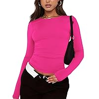 Women Y2k Long Sleeve Tops Sexy Basic Crewneck Shirts Solid Crop Top Slim Fit Casual Teen Going Out Outfits