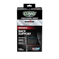 CURAD Performance Series IRONMAN Infrared Back Support with Hot/Cold Therapy, Elastic, Adjustable Back Brace with Removable Reusable Gel Compress for Pain Management, Powered by CELLIANT Technology