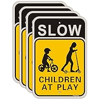 4 Pack Slow Down Children at Play Yard Signs 18 x 12 Inches Slow Children Playing Safety Signs for Neighborhood Metal Reflective Sturdy Rust Aluminum Waterproof Easy to Install