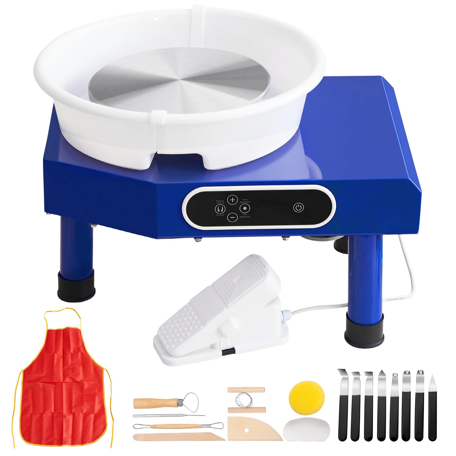 VEVOR Pottery Wheel, 10in Ceramic Wheel Forming Machine, Foot Pedal ABS Detachable Basin, 60-300RPM Adjustable Speed Manual LCD Panel, Sculpting Tool Apron Accessory Kit for Work Art Craft DIY
