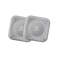 Shower Drain Hair Catcher - Silicone Square Drain Cover for Shower or Kitchen Drain - Catches Hair & Debris Without Blocking Drainage - 6.57x5.98- inch Square Drain with Suction Cups - 2 Pack (Grey)