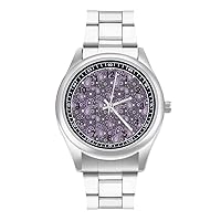 Purple Paisley Casual Watches Stainless Steel Band Wristwatch Dress Watch for Women Men