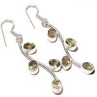 Gift For Girls! Green Amethyst Quartz HANDMADE Jewelry Sterling Silver Plated Earring 2.25