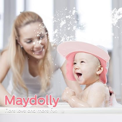 Baby Shower Cap Silicone Shower Visor Bathing Hat, Maydolly Shower Cap Infants Soft Protection Safety Visor Cap for Toddler Children, Pink