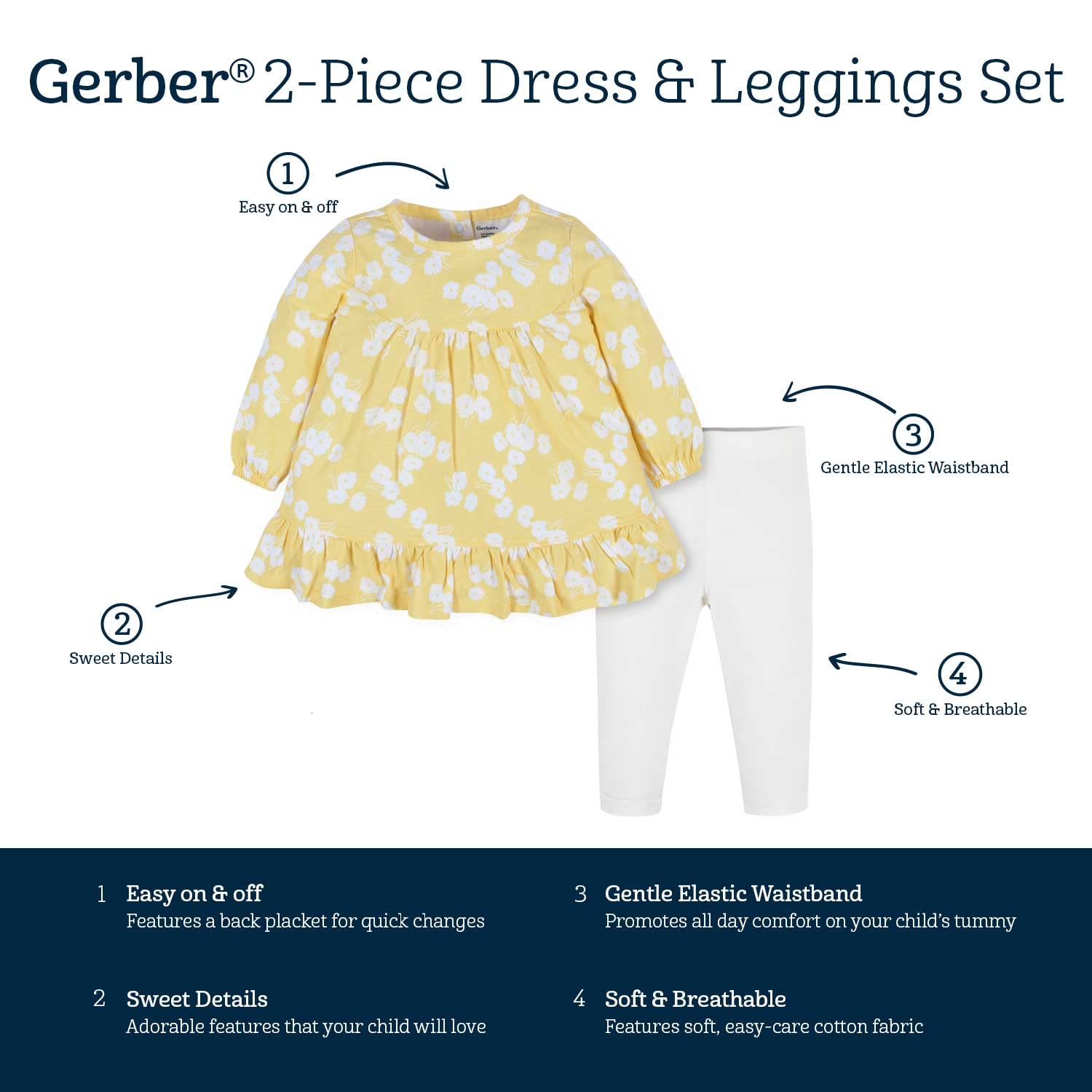 Gerber baby-girls Toddler 2-piece Long Sleeve Dress & Leggings Set