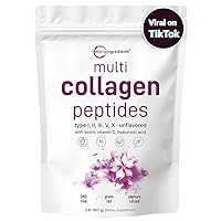 Multi Collagen Protein Powder, 2 Pounds – Type I,II,III,V,X with Biotin, Hyaluronic Acid, Vitamin C – Unflavored Collagen Peptides – Keto & Paleo Friendly, Easy Dissolve, Non-GMO