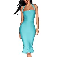 houstil Women's V Neck Halter Fishtail Bandage Bodycon Dress Party