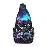Purple Owl Print Sling Backpack Travel Sling Bag Casual Chest Bag Hiking Daypack Crossbody Bag For Men Women