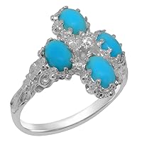 10k White Gold Natural Diamond & Turquoise Womens Cluster Ring (0.04 cttw, H-I Color, I2-I3 Clarity)