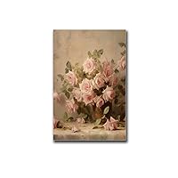 YX Tide Printed Canvas Painting Wall Art Vintage Pink Roses Wall Art Still Life Oil Painting Living Room and Bedroom Decoration 12x18inch Without Frame