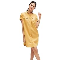 Ellos Women's Plus Size Button Front Linen Shirtdress