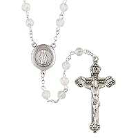 Autom Prague Crystal Fire-Polished Glass Beads Rosary with Crucifix Center, Rosaries Catholic for Women and Men, Beaded Prayer Necklace Religious Jewelry Gift, 20.75 Inches
