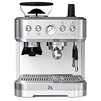 All-In-One Espresso Machine with Milk Frother & Grinder - 15 Bar Automatic Coffee Maker with Italian ULKA Pump, 2.5L Water Tank, Brushed Stainless Steel for Home and Office