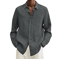 Men's Button Down Shirt Plain Casual Wrinkle Free T-Shirt Loose Fit Long Sleeve Shirts Hawaiian Holiday Tee Tops Work Shirts for Men Guys Men and Woman Dark Gray