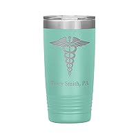Personalized Physician Assistant Tumbler With Name - Physician Assistant Gift - 20oz Insulated Engraved Stainless Steel PA Cup Teal