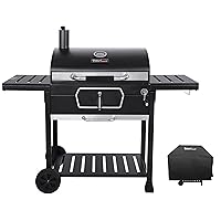 Royal Gourmet CD2030AC Deluxe 30-Inch Charcoal BBQ Grill with Cover, Barbecue Grill with Collapsible Side Tables for Outdoor Picnic Camping Patio Backyard Cooking, Black