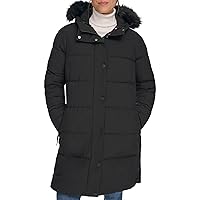 Tommy Hilfiger Women's Cold Weather Fur Trimmed Long Puffer Coat