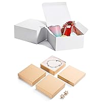 MESHA White 8X8X4 Gift Boxes 10PC + Brown 3.5X3.5X1 Inch 20PC Jewelry Gift Boxes for Wedding Graduation Party Favors