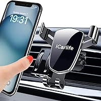 Car Phone Mount - Gravity Clip Air Vent Phone Mount for Automobile Cradle Clip for iPhone&Android, Big Phone Friendly (Black+Gravity Clip)