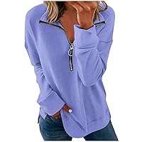2023 Sweatshirt For Women Solid Lapel Quarter Zip Pullover Top Basic Long Sleeve Pullovers Fall Daily Clothes