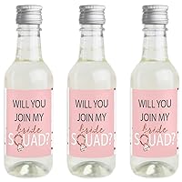Big Dot of Happiness Will You Join My Bride Squad? - Mini Wine and Champagne Bottle Label Stickers - Rose Gold Will You Be My Bridesmaid Party Favor Gift for Women - Set of 16