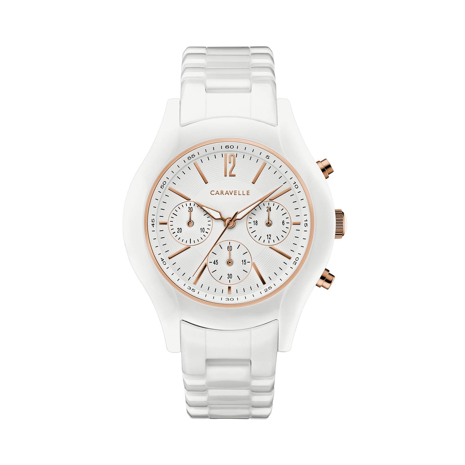Caravelle by Bulova Ladies' Sport Chronograph Quartz Two-Tone Ceramic Watch, White Dial Style: 45L174