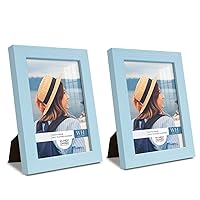 Renditions Gallery 5x7 inch Picture Frame Set of 2 High-end Modern Style, Made of Solid Wood and High Definition Glass Ready for Wall and Tabletop Photo Display, Blue Frame